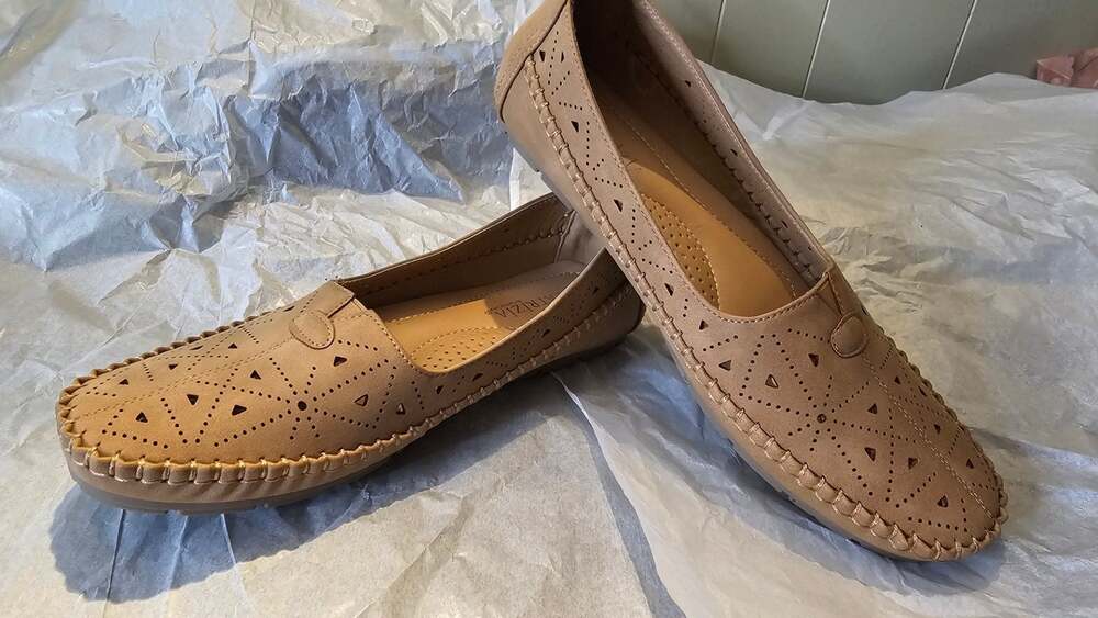 Patrizia by Spring Step Beige Laser Cut Perforated Slip-On Flats size  40